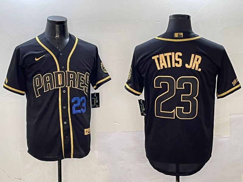 Men San Diego Padres 23 Tatis jr Black Gold Game 2025 Nike MLB Jersey style 3